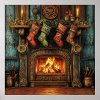 Christmas Steampunk Fireplace Poster