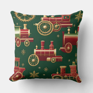 christmas steampunk locomotive pillow