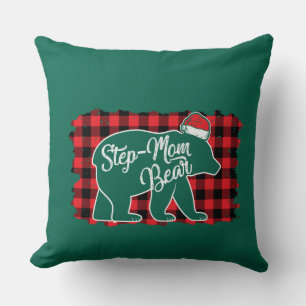 Christmas Step Mom Bear Christmas Red Plaid Buffal Throw Pillow