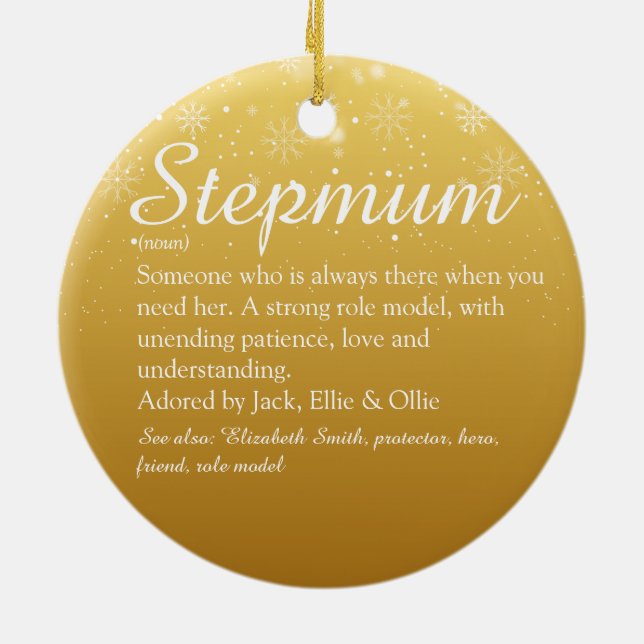 Christmas Stepmom Stepmother Definition Gold Ceramic Ornament (Back)