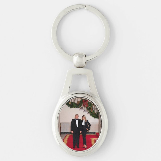 Christmas steps President Donald Trump & Melania Keychain (Front)