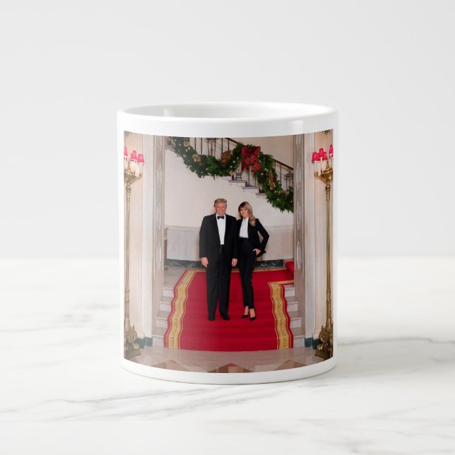Christmas steps President Donald Trump & Melania Large Coffee Mug (Front)