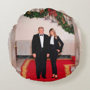Christmas steps President Donald Trump & Melania Round Pillow