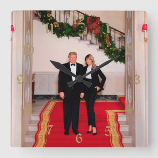 Christmas steps President Donald Trump & Melania Square Wall Clock
