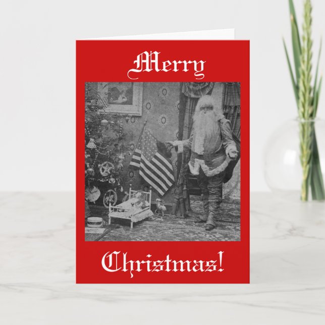 Christmas Stereoview Santa & American Flag Holiday Card (Front)