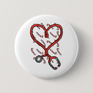 Christmas Stethoscope Nurse Xmas Nursing Scrub Top 2 Inch Round Button