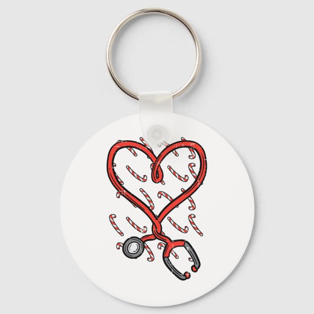 Christmas Stethoscope Nurse Xmas Nursing Scrub Top Keychain (Front)