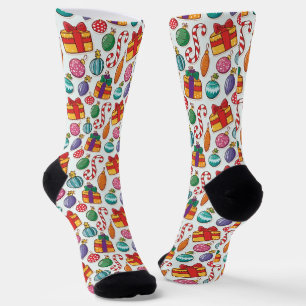 Christmas Sticker Collection Pattern Crew Socks
