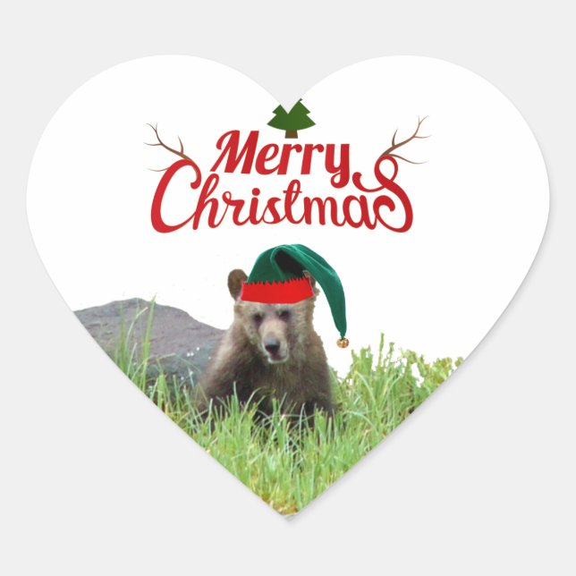 Christmas Sticker of grizzly bear cub (Front)