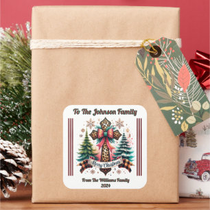 Christmas Sticker on a Wrapped Gift