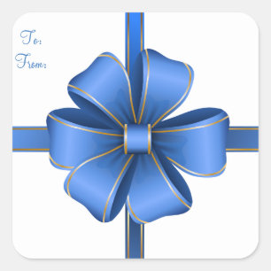 Christmas Stickers/Blue and Gold Bow Square Sticker