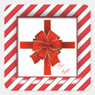 Christmas Stickers/Candy Cane Stripes and Bow Square Sticker