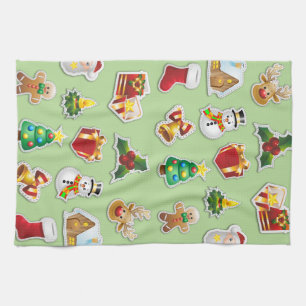 Christmas Stickers Festive Pattern Kitchen Towel