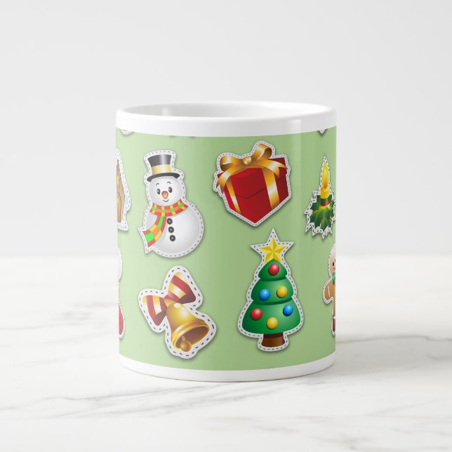 Christmas Stickers Festive Pattern Large Coffee Mug (Front)