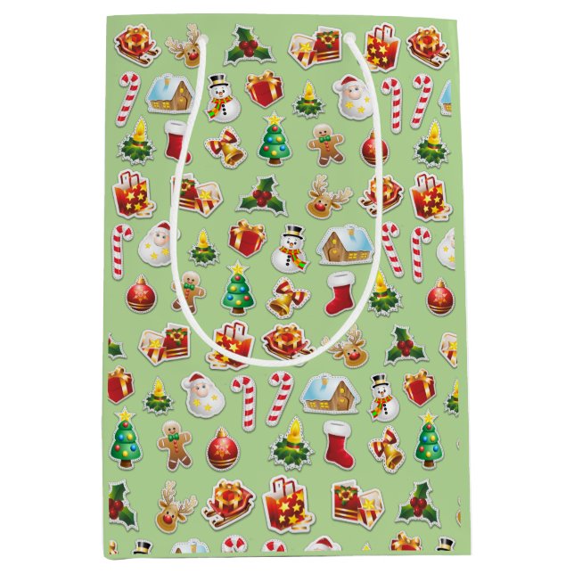 Christmas Stickers Festive Pattern Medium Gift Bag (Front)