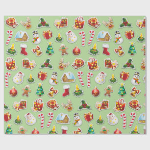 Christmas Stickers Festive Pattern Wrapping Paper