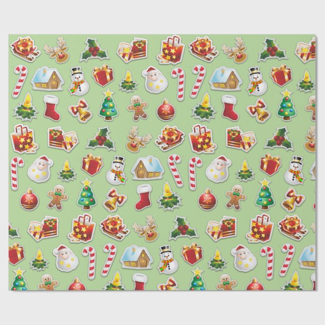 Christmas Stickers Festive Pattern Wrapping Paper (Flat)