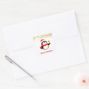 Christmas Stickers-Penguin Square Sticker
