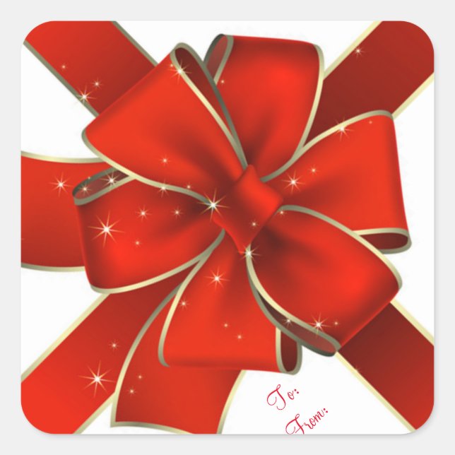 Christmas Stickers/Red and Gold Bow Square Sticker (Front)