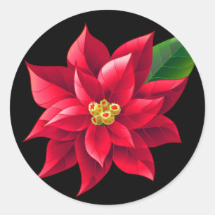Christmas Stickers-Red Poinsettia Classic Round Sticker