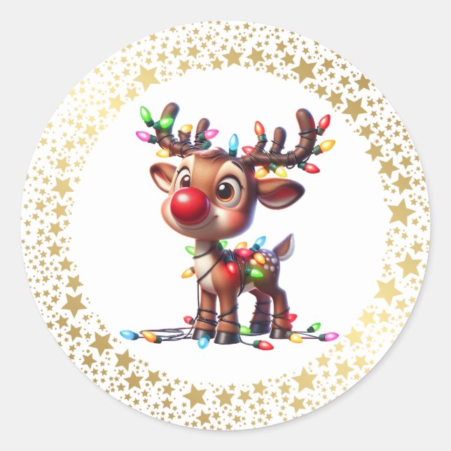 Christmas Stickers-Rudolph  Classic Round Sticker (Front)