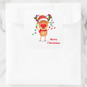 Christmas Stickers-Rudolph Square Sticker