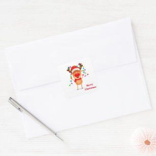 Christmas Stickers-Rudolph Square Sticker