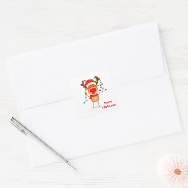 Christmas Stickers-Rudolph Square Sticker (Envelope)