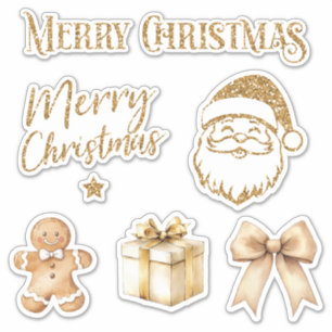 Christmas stickers set of 6 gold glitter 02