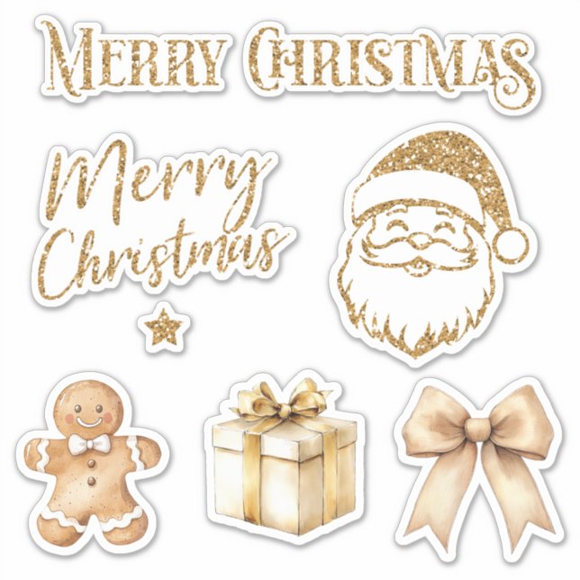 Christmas stickers set of 6 gold glitter 02 (Front)