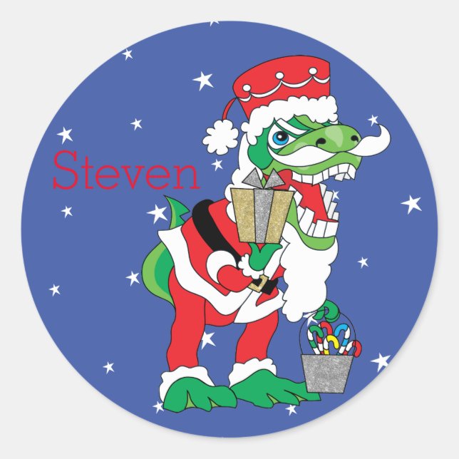 Christmas Stickers TySANTAsaurus Rex Personalize (Front)