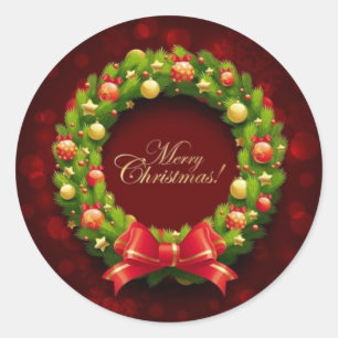 Christmas Stickers/Wreath Classic Round Sticker