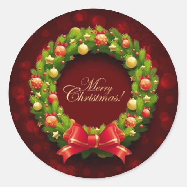 Christmas Stickers/Wreath Classic Round Sticker (Front)