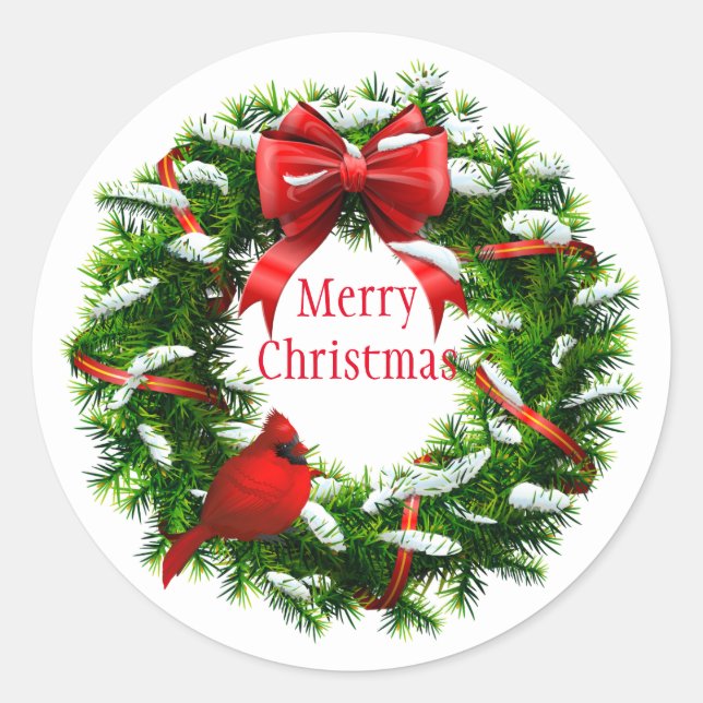 Christmas Stickers-Wreath Classic Round Sticker (Front)