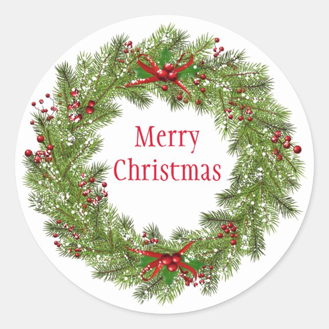 Christmas Stickers-Wreath Classic Round Sticker (Front)