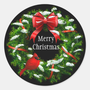 Christmas Stickers-Wreath Classic Round Sticker