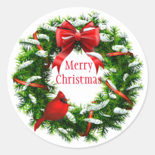 Christmas Stickers-Wreath Classic Round Sticker