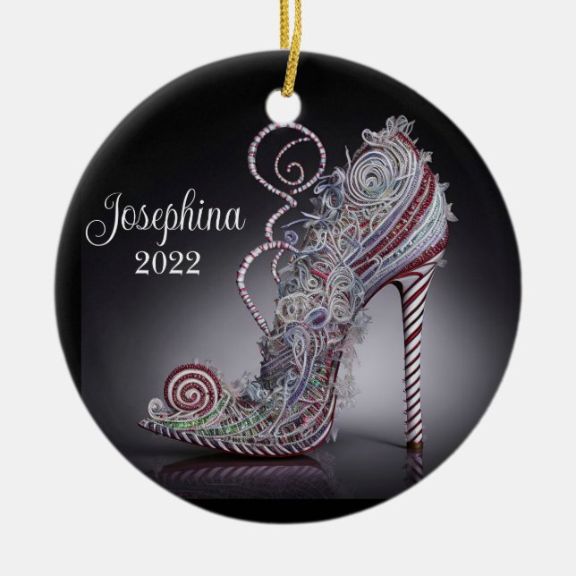 Christmas Stiletto High Heel Shoe Ceramic Ornament (Front)