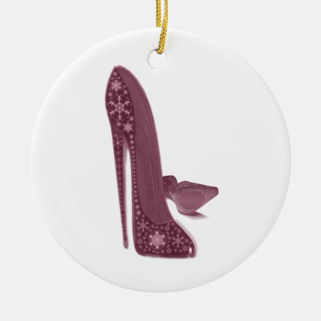 Christmas Stiletto High Heel Shoes Art Ceramic Ornament (Front)