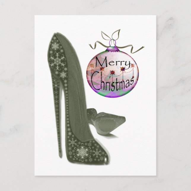 Christmas Stiletto Shoe and Bauble Art Gifts Holiday Postcard (Front)
