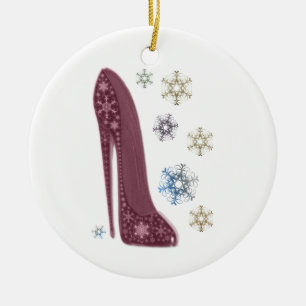 Christmas Stiletto Shoes and Snowflakes Art Ceramic Ornament