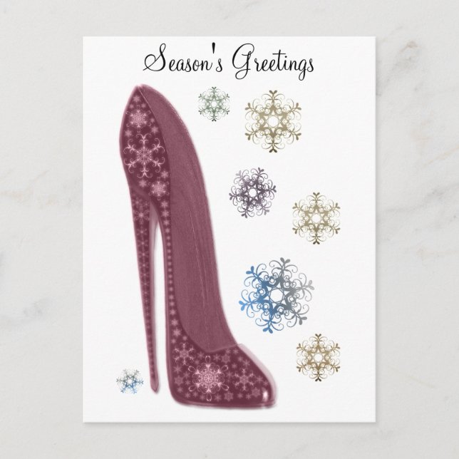 Christmas Stiletto Shoes and Snowflakes Art Holiday Postcard (Front)