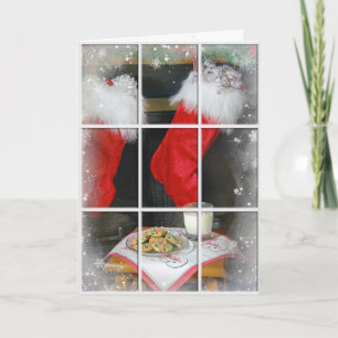 Christmas stocking and cookie by fireplace card