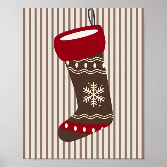 Christmas Stocking Brown And Red Poster (Front)