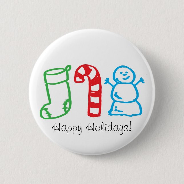 Christmas Stocking Candy Cane and Snowman 2 Inch Round Button (Front)