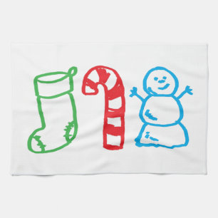 Christmas Stocking Candy Cane and Snowman Kitchen Towel