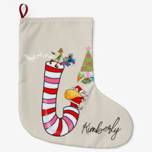 Christmas Stocking,  Candy cane Elf Large Christmas Stocking