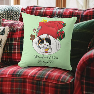 Christmas Stocking Cat Throw Pillow
