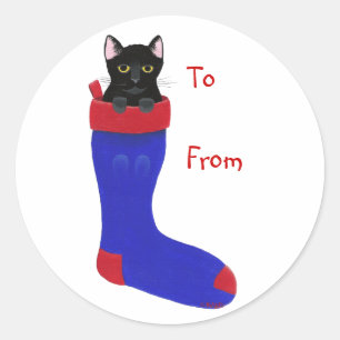 Christmas Stocking Cat, To, From Gift Stickers