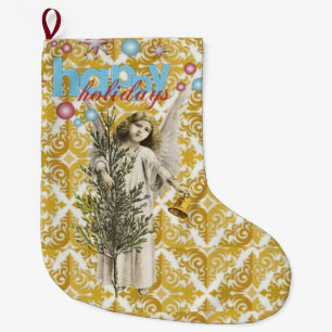Christmas Stocking, Christmas Angel Happy Holidays Large Christmas Stocking